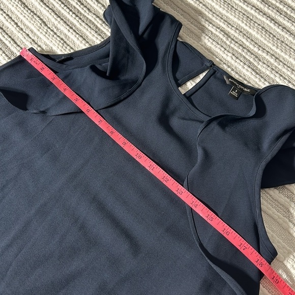 Banana Republic Women Navy Crepe Shift Dress Flutter Sleeve Belted S Fall Chic - Picture 5 of 8